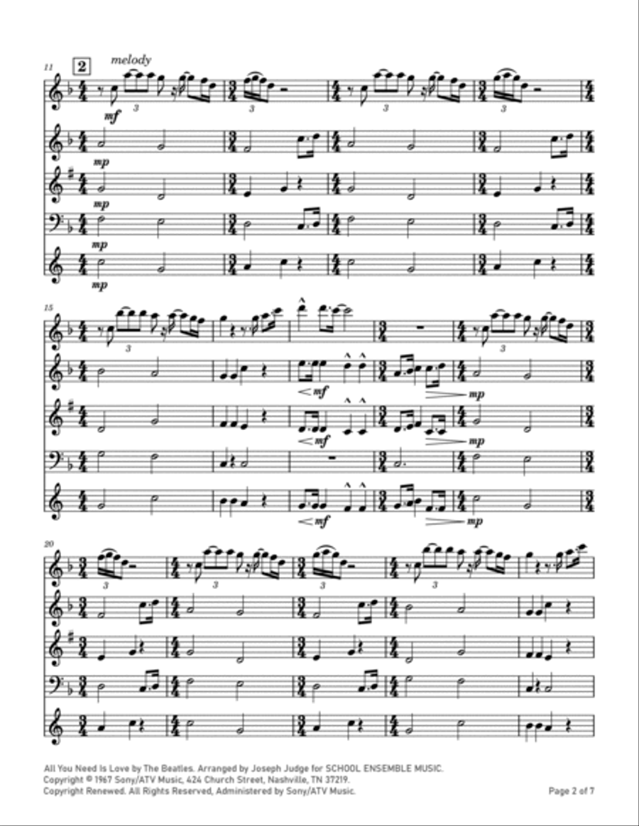 All You Need Is Love Woodwind Quartet scores gallery preview page 2