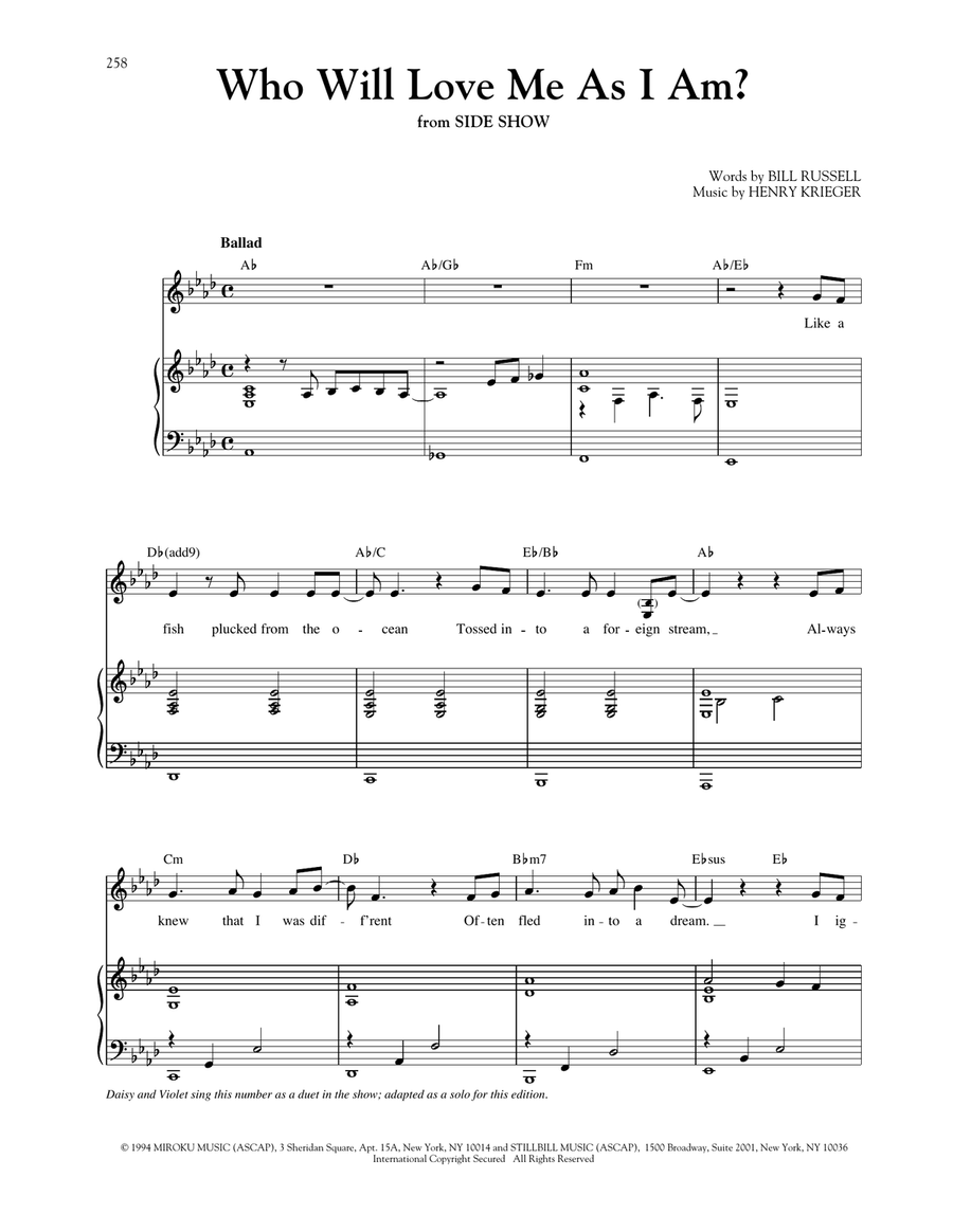 Who Will Love Me As I Am? (from Side Show) Mezzo-Soprano Voice scores gallery preview page 1