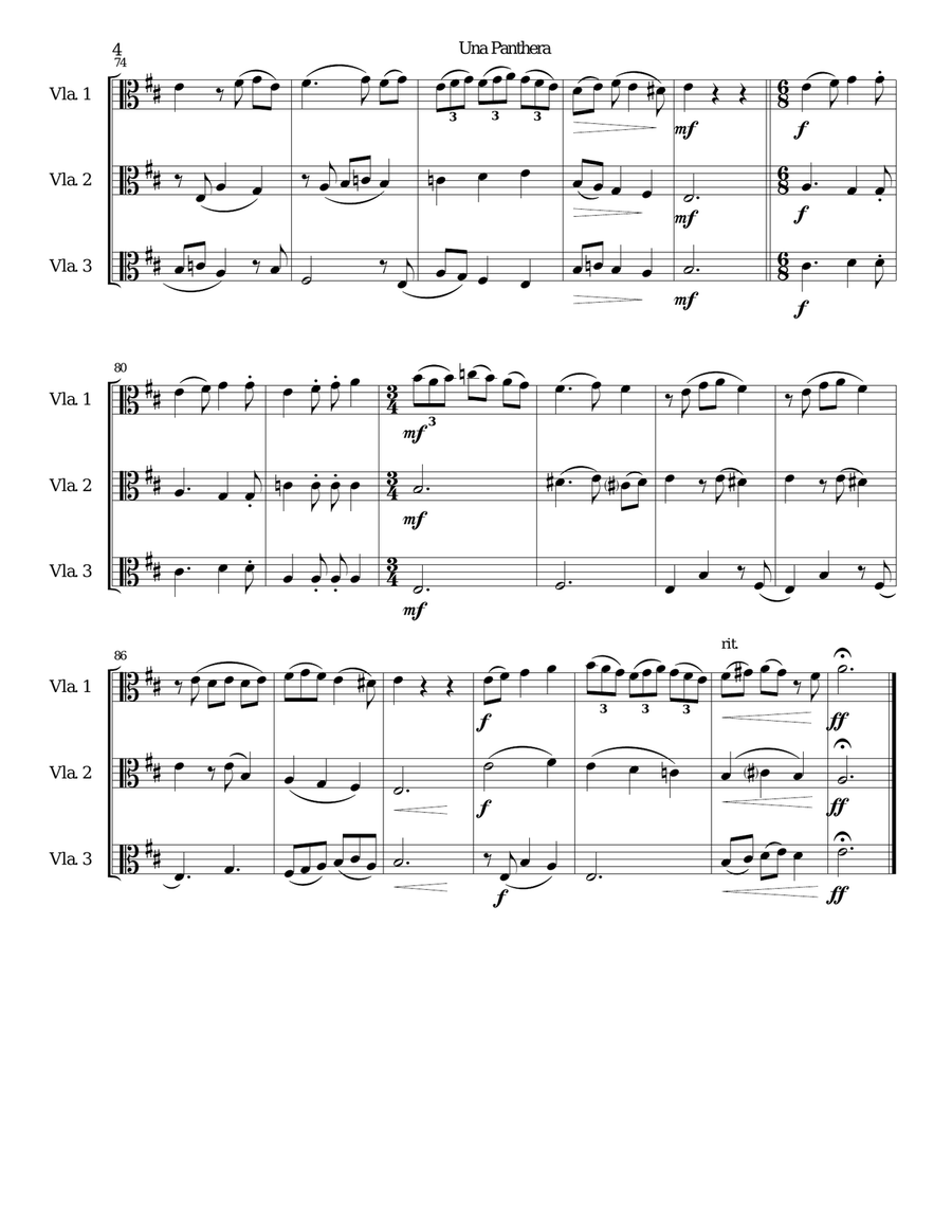 Una panthera in compagnia de Marte (A Panther in company of Mars) arranged for 3 violas Viola Solo scores gallery preview page 4