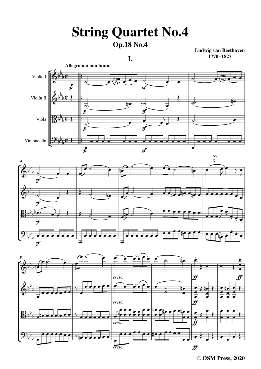 Beethoven-String Quartet No.4 in c minor,Op.18 No.4 String Quartet scores gallery preview page 3
