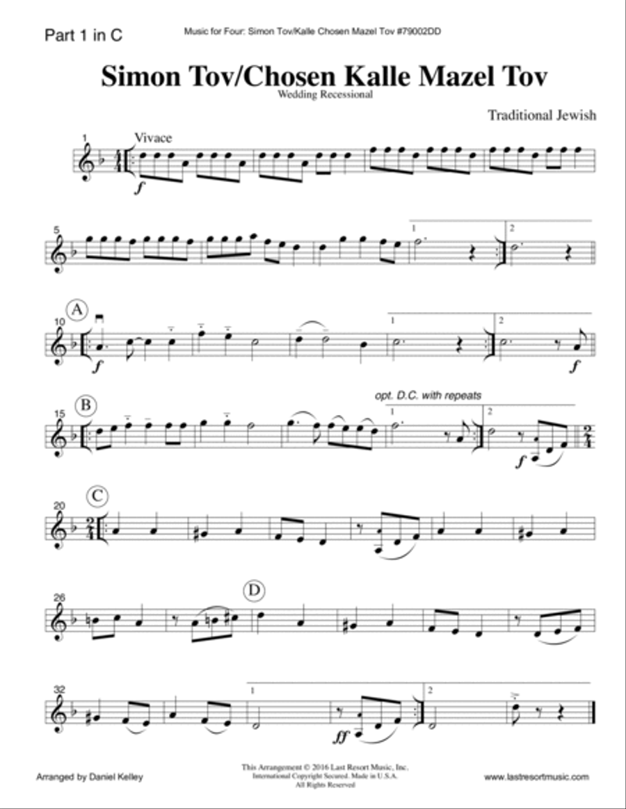 Simon Tov/Kalle Chosen Mazel Tov for String Quartet or Piano Quintet Large Ensemble scores gallery preview page 4