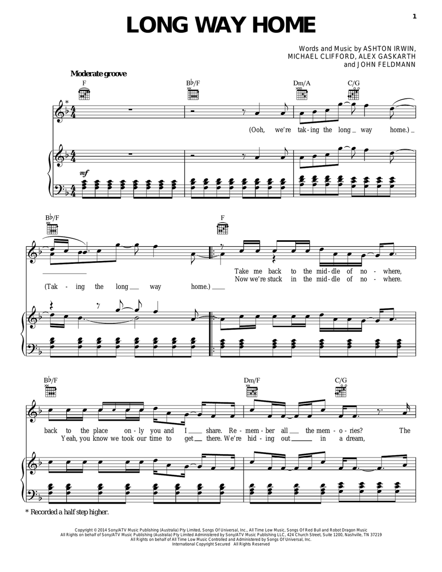 Long Way Home Long Way Home Piano, Vocal, Guitar scores gallery preview page 1