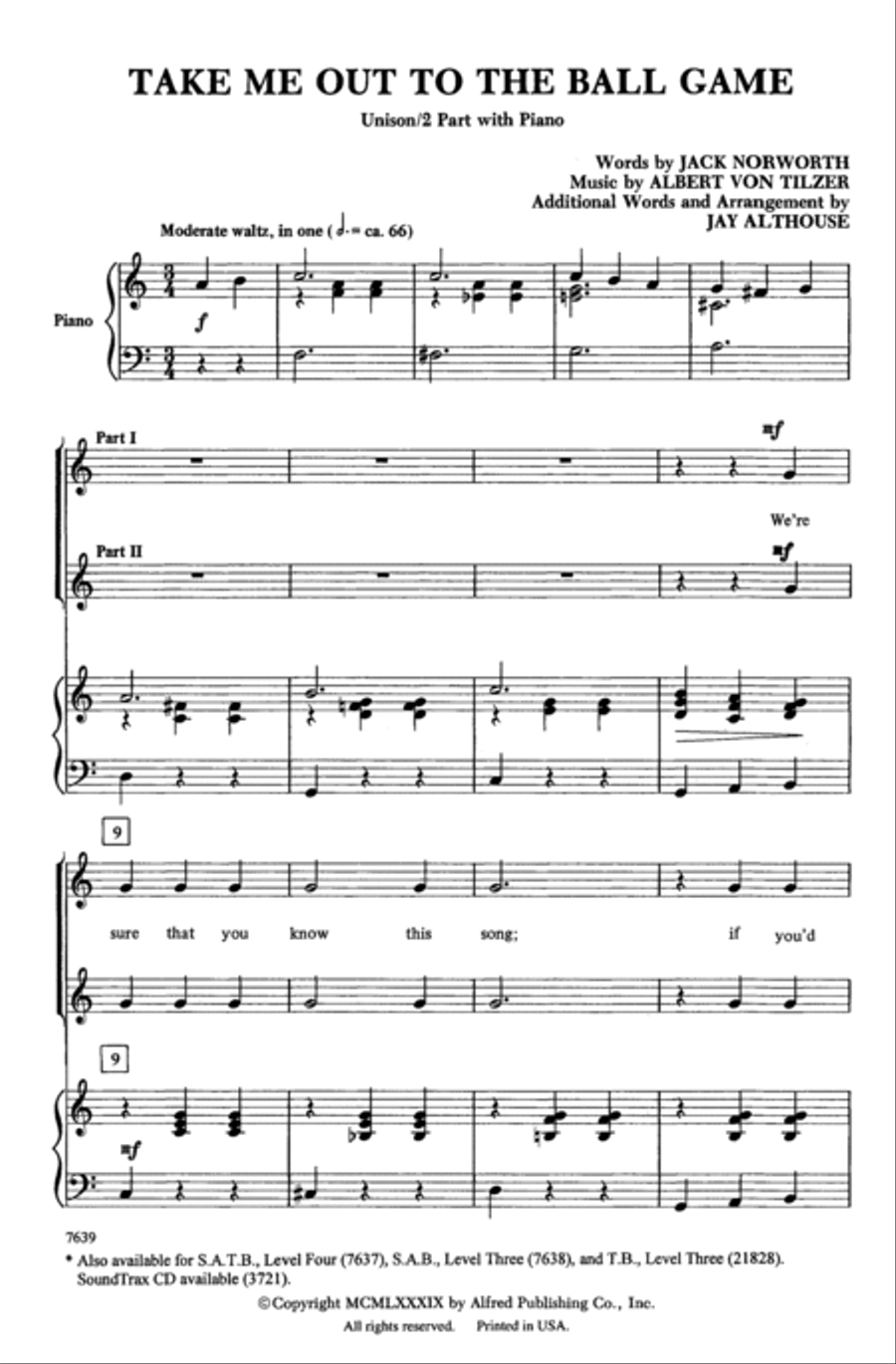 Take Me Out to the Ball Game Unison Choir scores gallery preview page 2