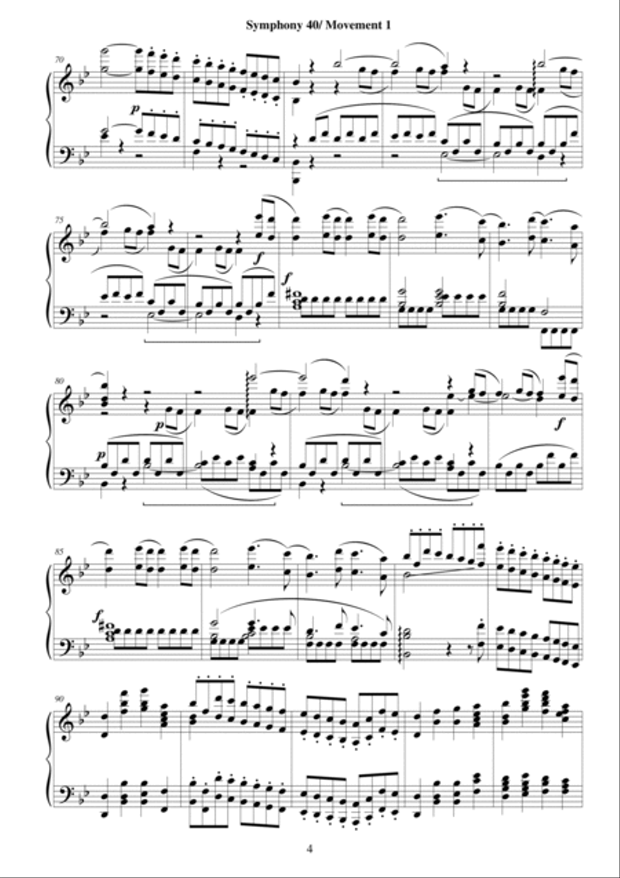 Symphony No.40 in G minor KV 550 for piano - Full 4-Part scores gallery preview page 4