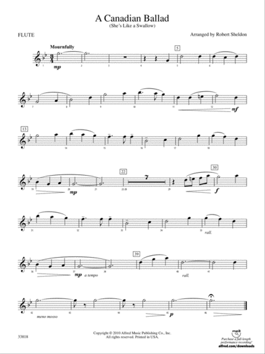 A Canadian Ballad: Flute Concert Band scores gallery preview page 1