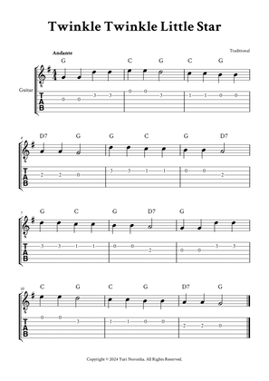 Twinkle Twinkle Little Star - (G Major - with TAB, Chords)