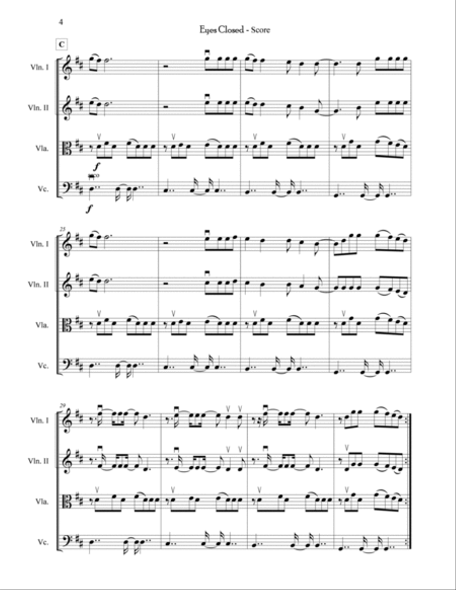 Eyes Closed String Quartet scores gallery preview page 4