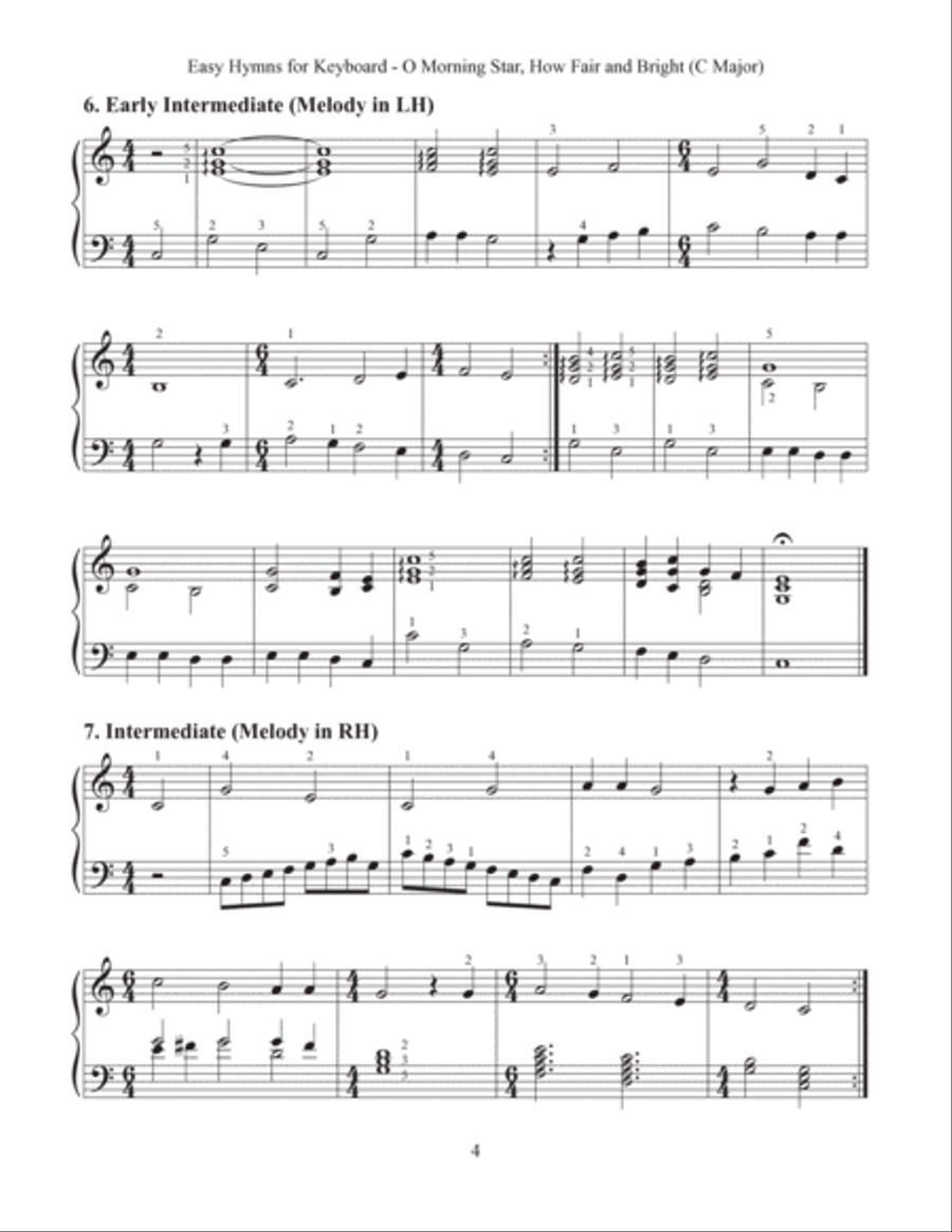 O Morning Star, How Fair and Bright (Easy Hymns for Keyboard) Piano Method scores gallery preview page 6