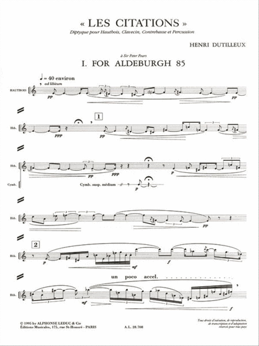 Citations, For Oboe, Harpsichord, Double Bass And Percussion Oboe scores gallery preview page 2
