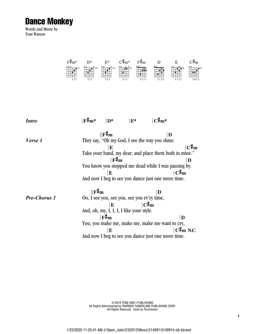Dance Monkey Dance Monkey Acoustic Guitar scores gallery preview page 1