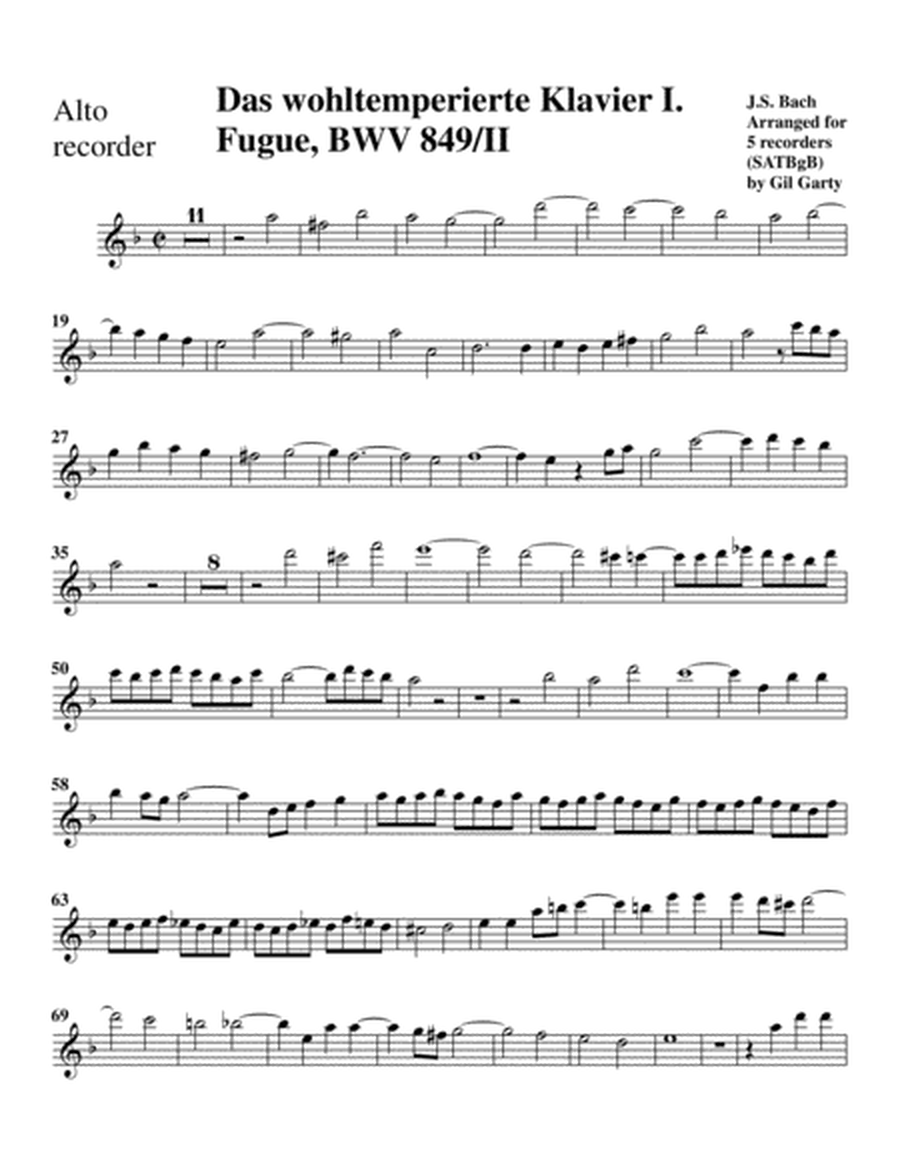 Fugue from Das wohltemperierte Klavier I, BWV 849/II (arrangement for 5 recorders (SATBgB))