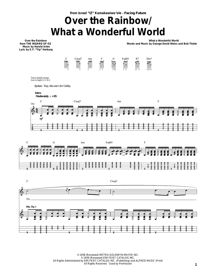 Over The Rainbow / What A Wonderful World Ukulele scores gallery preview page 1