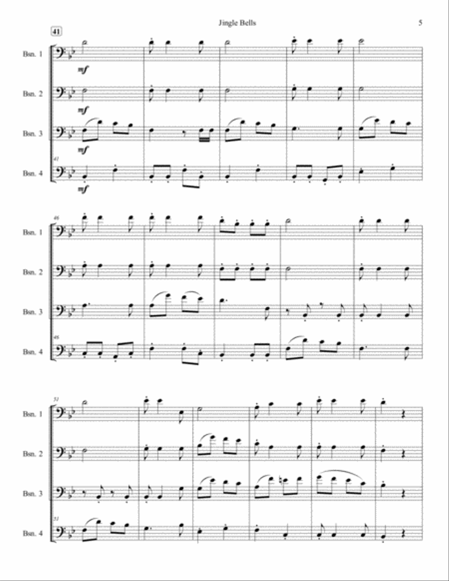 Jingle Bells with a Twist for Bassoon Quartet Woodwind Quartet scores gallery preview page 5