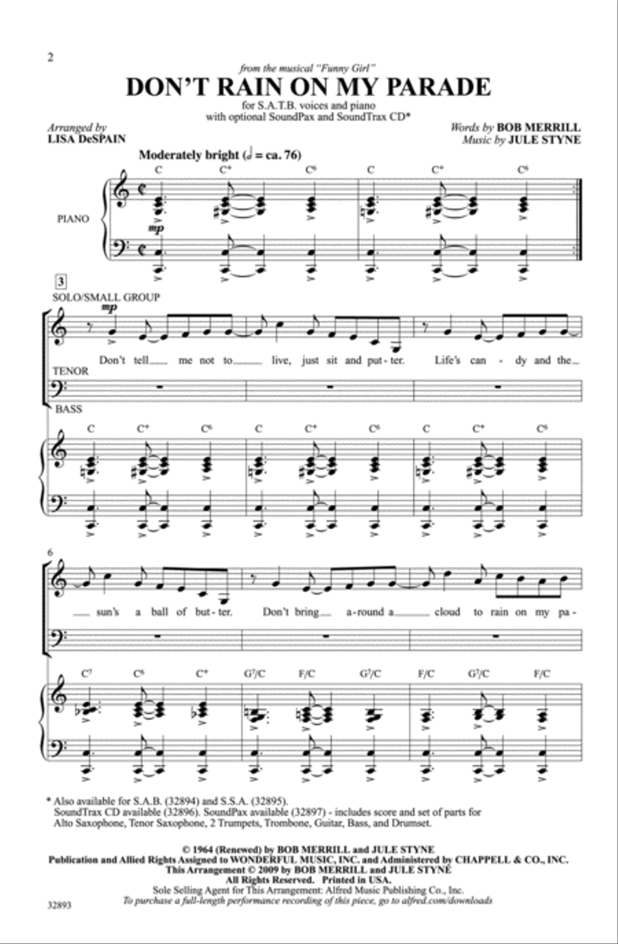 Don't Rain on My Parade 4-Part scores gallery preview page 2