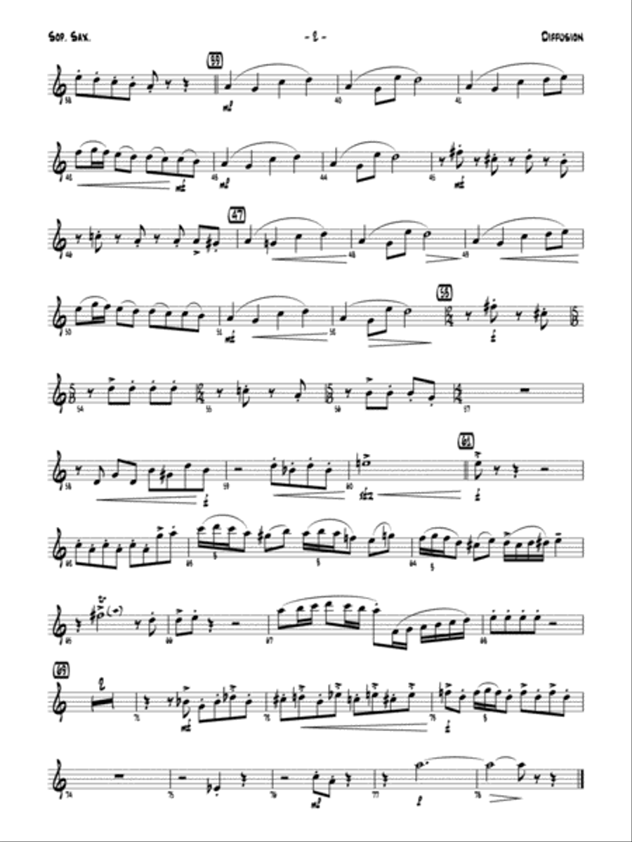 Diffusion for Sax Quartet: B-flat Soprano Saxophone Saxophone Quartet scores gallery preview page 3