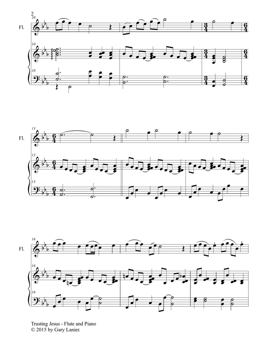 TRUSTING JESUS (Duet – Flute and Piano/Score and Parts) Woodwind Duet scores gallery preview page 3