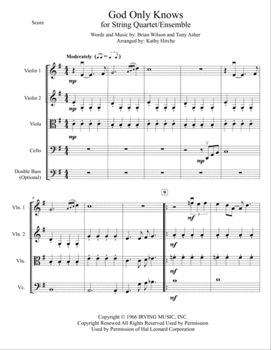 God Only Knows String Quartet scores gallery preview page 2