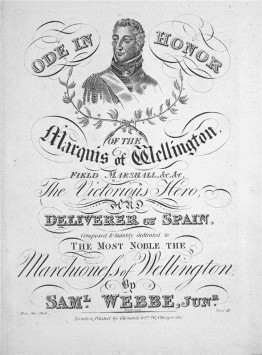 Ode in Honor of the Marquis of Wellington, Field Marshall, etc., etc., The Victorious Hero, and Deliverer of Spain Harp scores gallery preview page 1