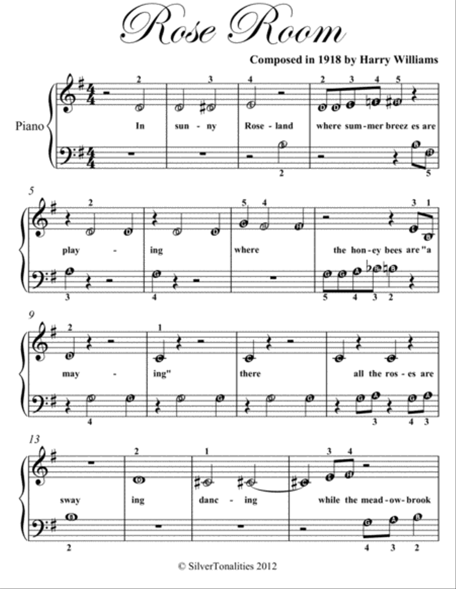 Rose Room Beginner Piano Sheet Music Easy Piano scores gallery preview page 2