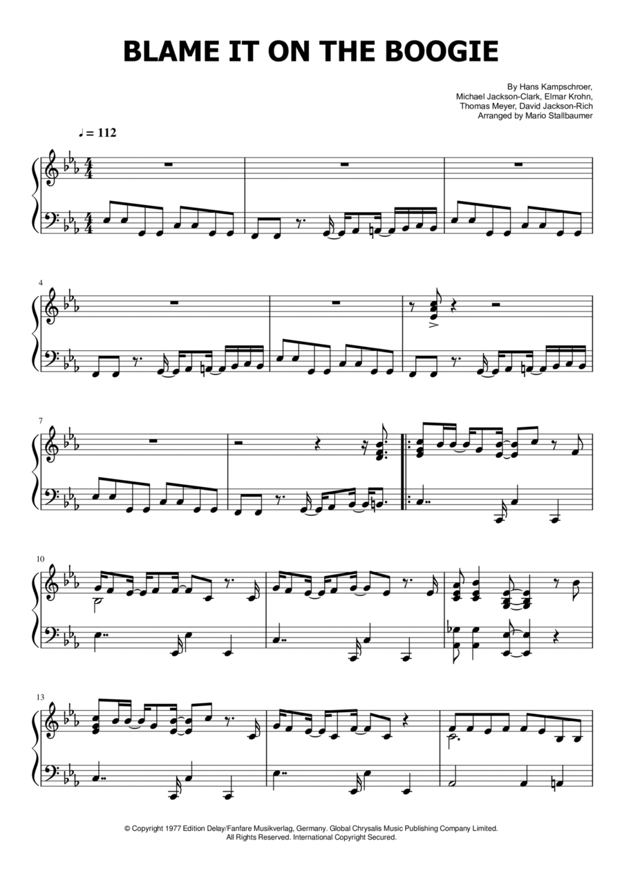 Blame It On The Boogie Piano Solo scores gallery preview page 1