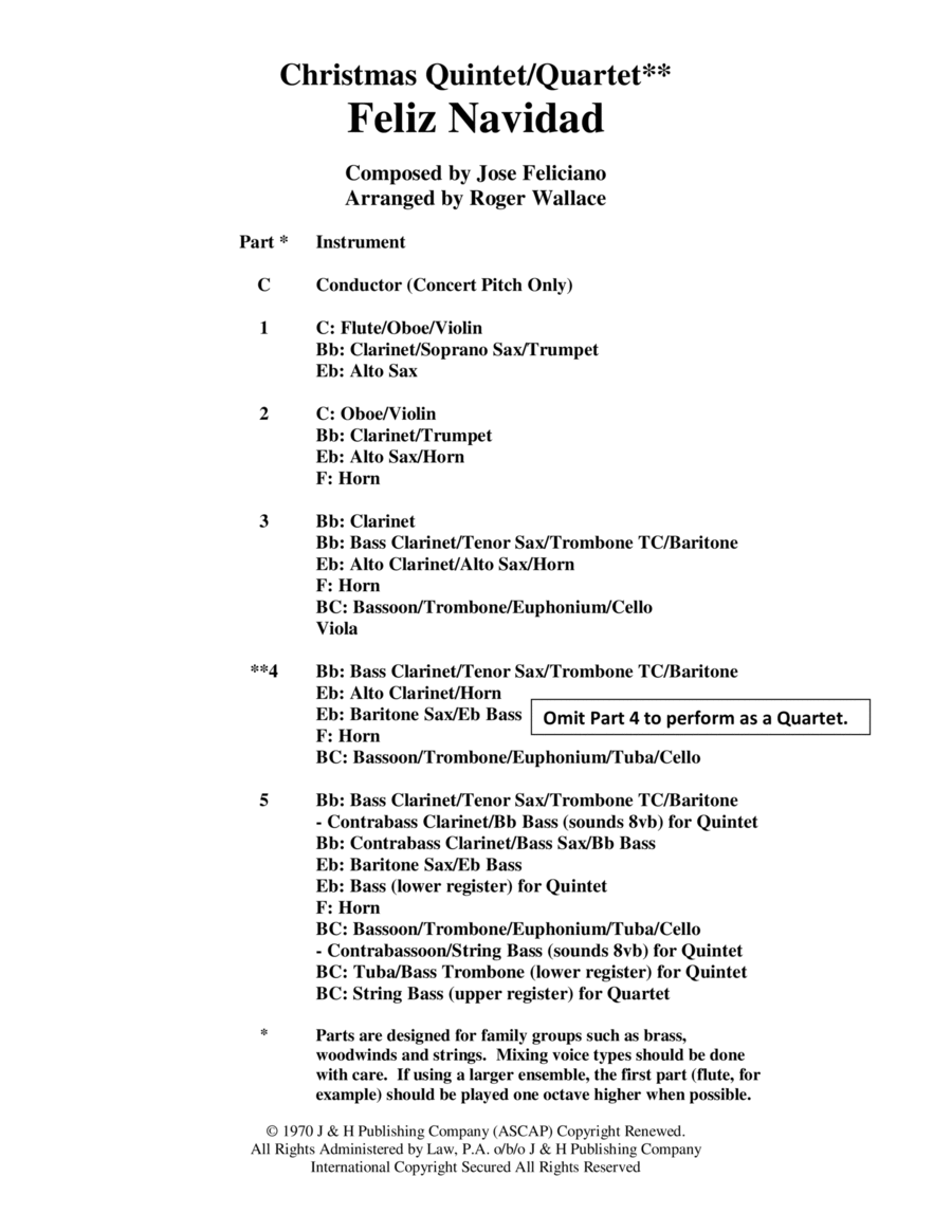 Feliz Navidad Brass Quartet scores gallery preview page 1