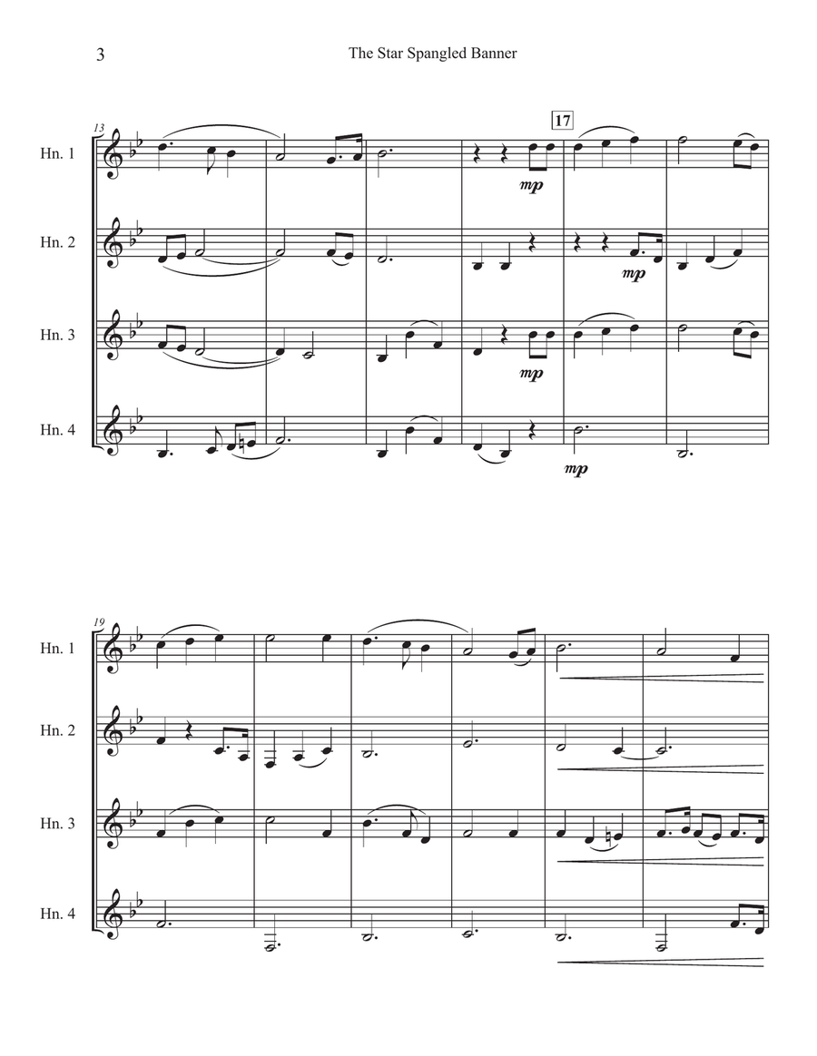 The Star Spangled Banner for Horn Quartet The Star Spangled Banner for Horn Quartet French Horn Quartet scores gallery preview page 3