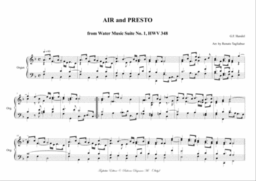 AIR and PRESTO - from Water Music Suite No. 1, HWV 348 - Arr. for Organ Organ Solo scores gallery preview page 2