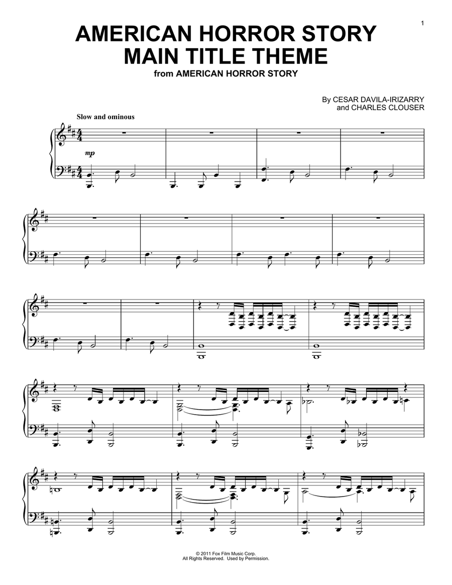 American Horror Story (Main Title Theme) Piano Solo scores gallery preview page 1