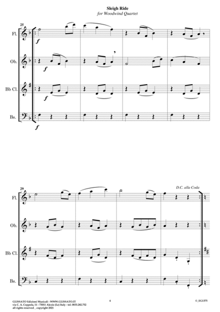 Sleigh Ride - Woodwind Quartet (score & parts) image number null