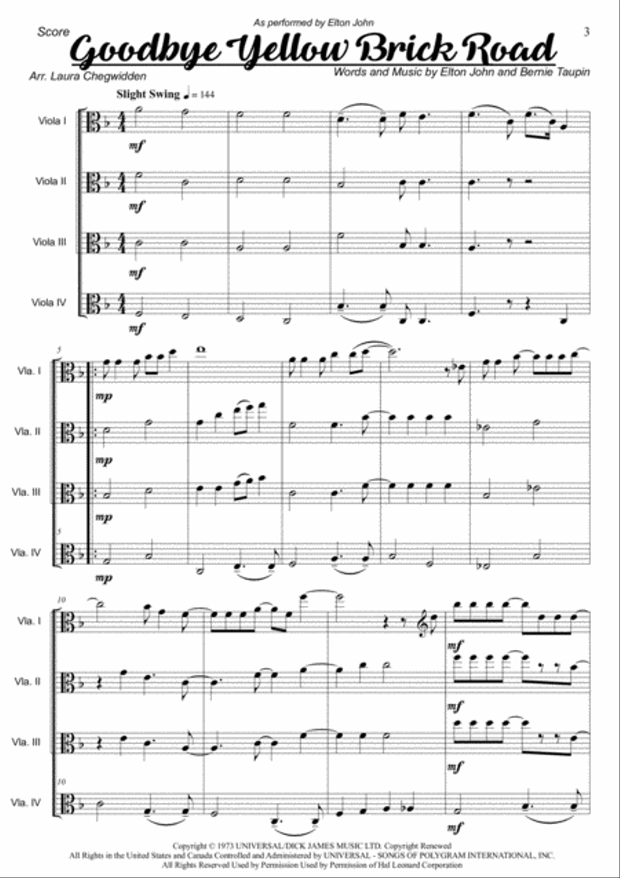 Goodbye Yellow Brick Road String Quartet scores gallery preview page 3