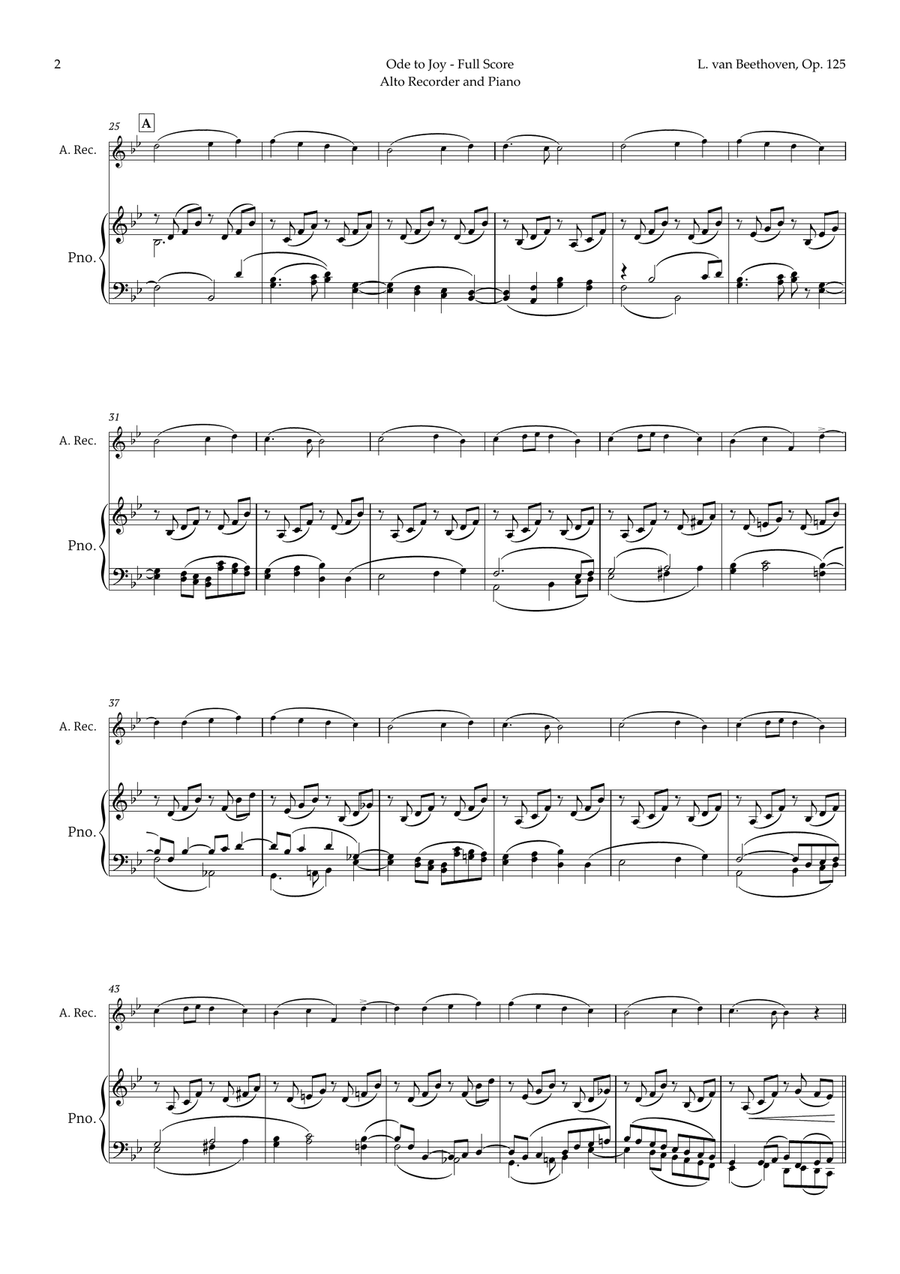 Ode to Joy by Beethoven for Alto Recorder Alto Recorder scores gallery preview page 3