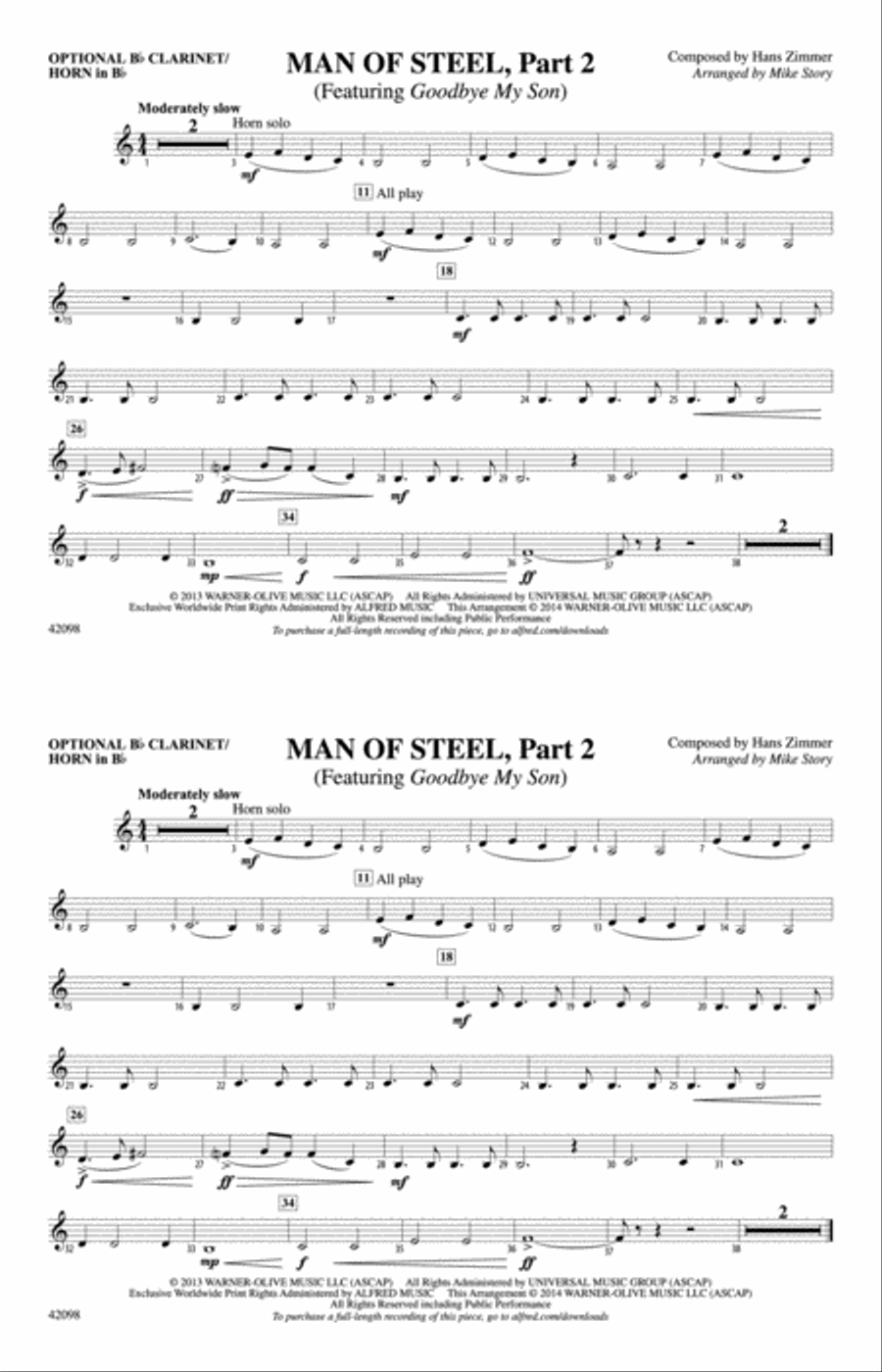 Man of Steel, Part 2: Optional Bb Clarinet/Horn in Bb Marching Band scores gallery preview page 1