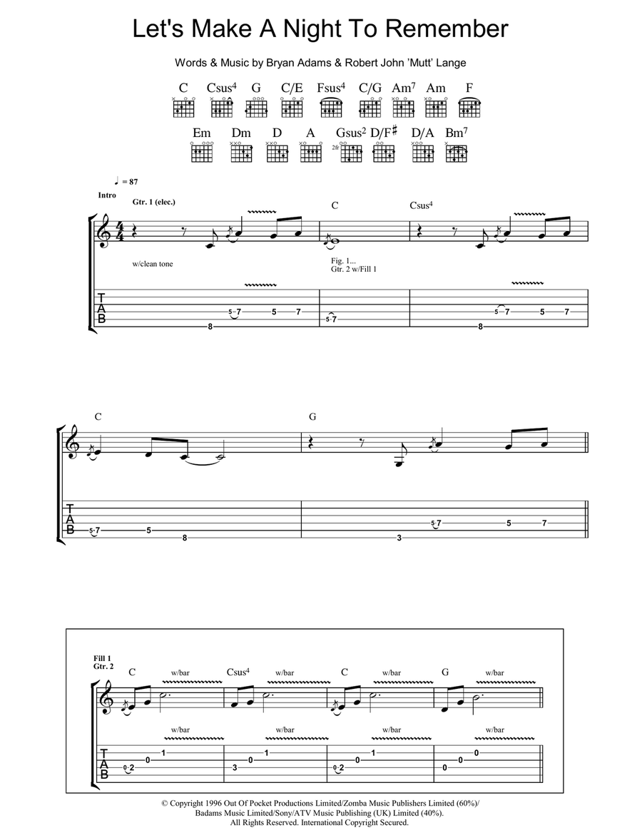 Let's Make A Night To Remember Guitar Tablature scores gallery preview page 1