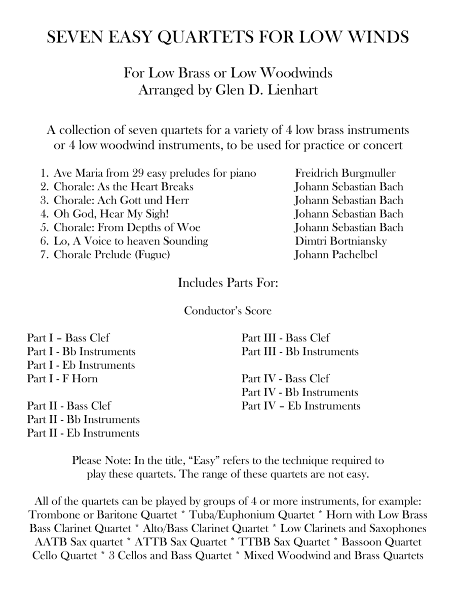 Seven Easy Quartets for Low Brass or Low Woodwinds image number null
