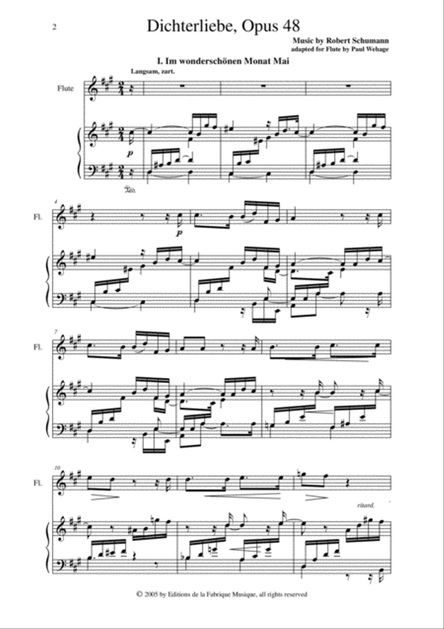 Robert Schumann: Dichterliebe, Opus 48, arranged for flute and piano Robert Schumann: Dichterliebe, Opus 48, arranged for flute and piano Flute Solo scores gallery preview page 2