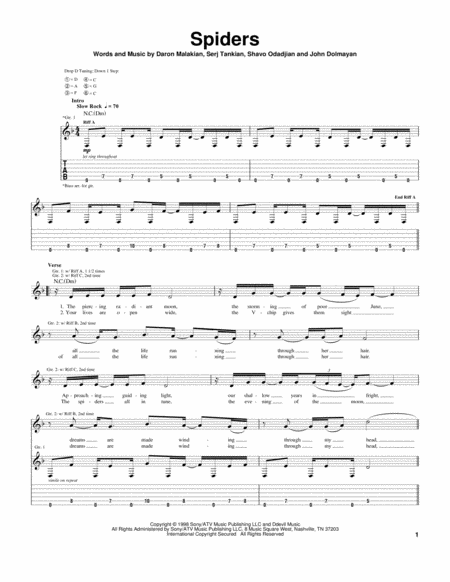 Spiders sheet music for guitar (tablature, play-along) (PDF)