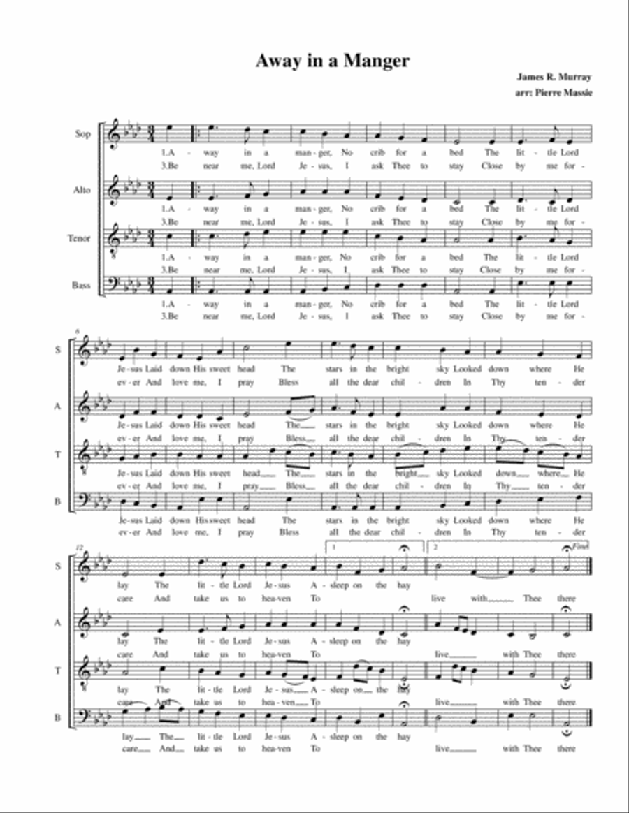 Away in a Manger 4-Part scores gallery preview page 1