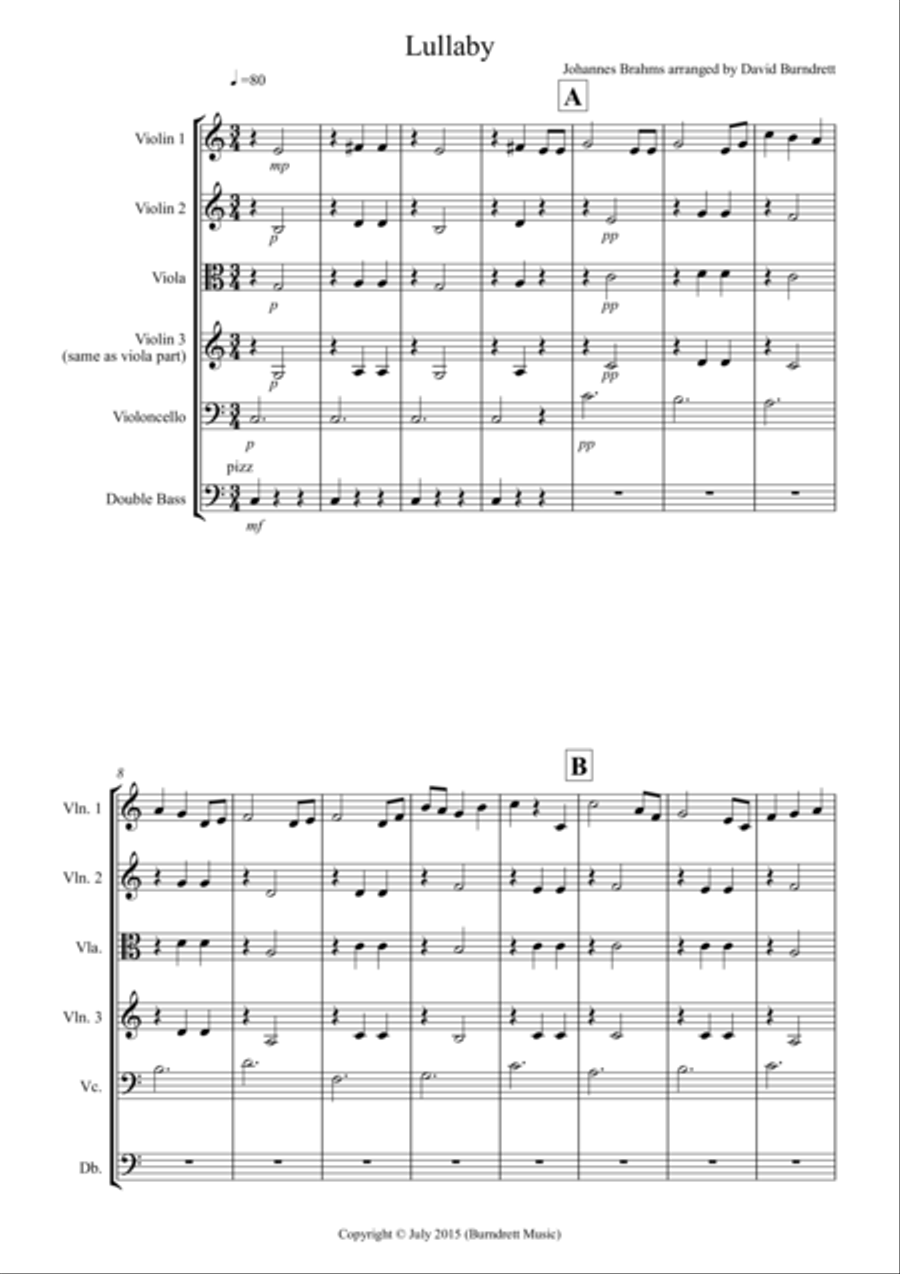 Brahms Lullaby for String Orchestra String Orchestra scores gallery preview page 1