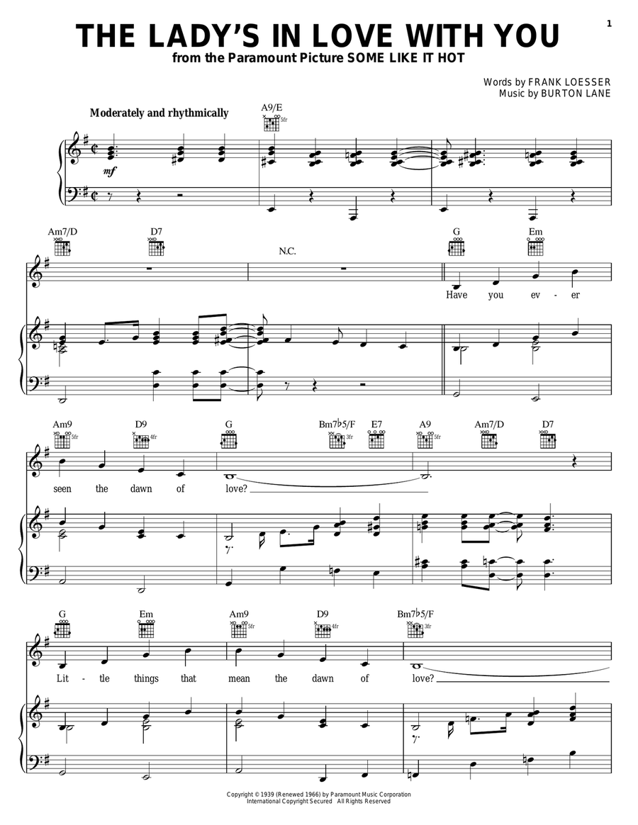 The Lady's In Love With You Piano, Vocal, Guitar scores gallery preview page 1