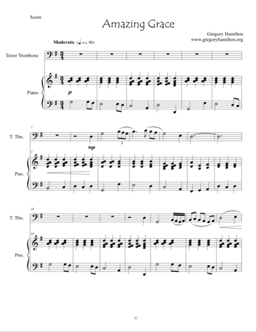 Amazing Grace - for Trombone and Piano Piano scores gallery preview page 1