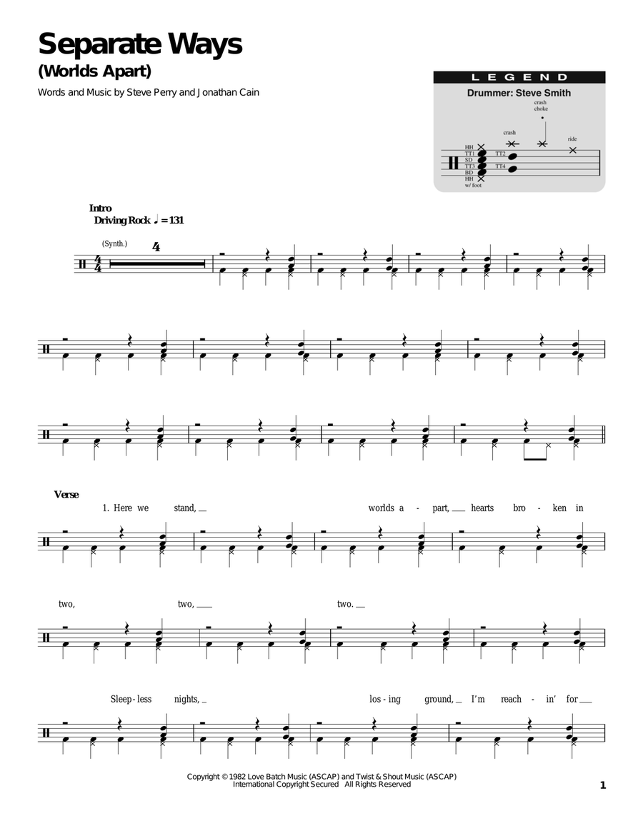Separate Ways (Worlds Apart) Drum Set scores gallery preview page 1