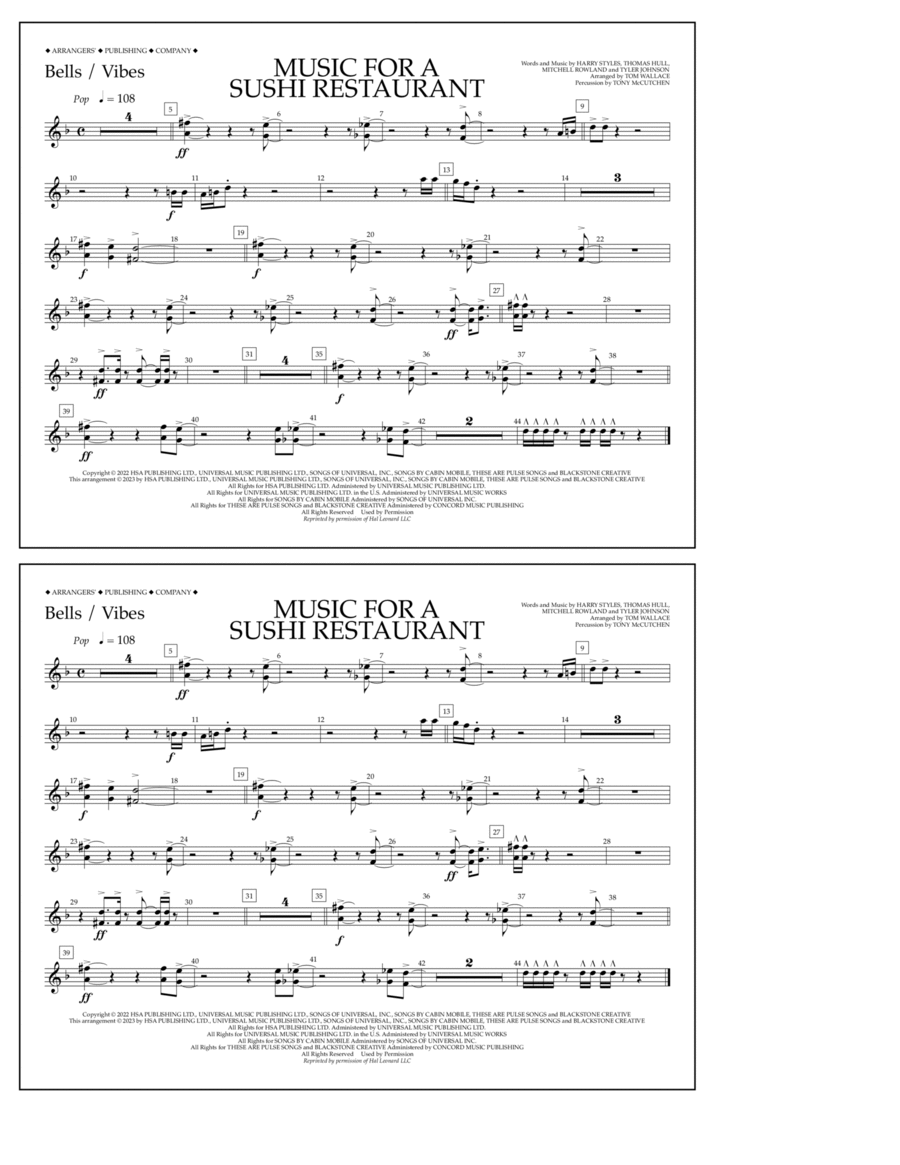 Music For A Sushi Restaurant (arr. Tom Wallace) - Bells/Vibes Marching Band scores gallery preview page 1