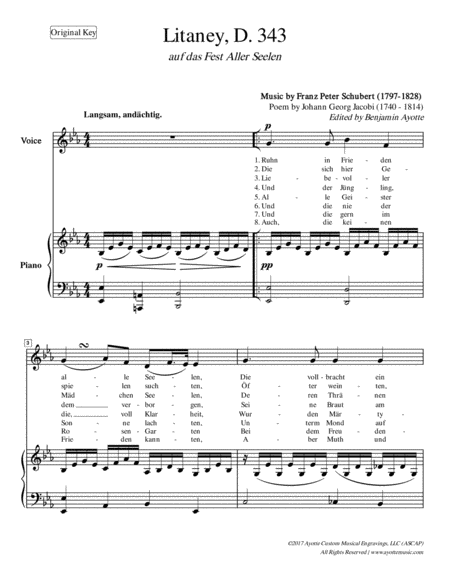 Schubert - Litanei auf das fest Allerseelen - Medium Voice in Eb