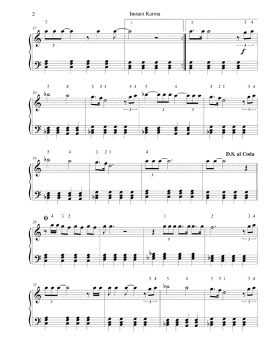 Instant Karma Instant Karma Easy Piano scores gallery preview page 2