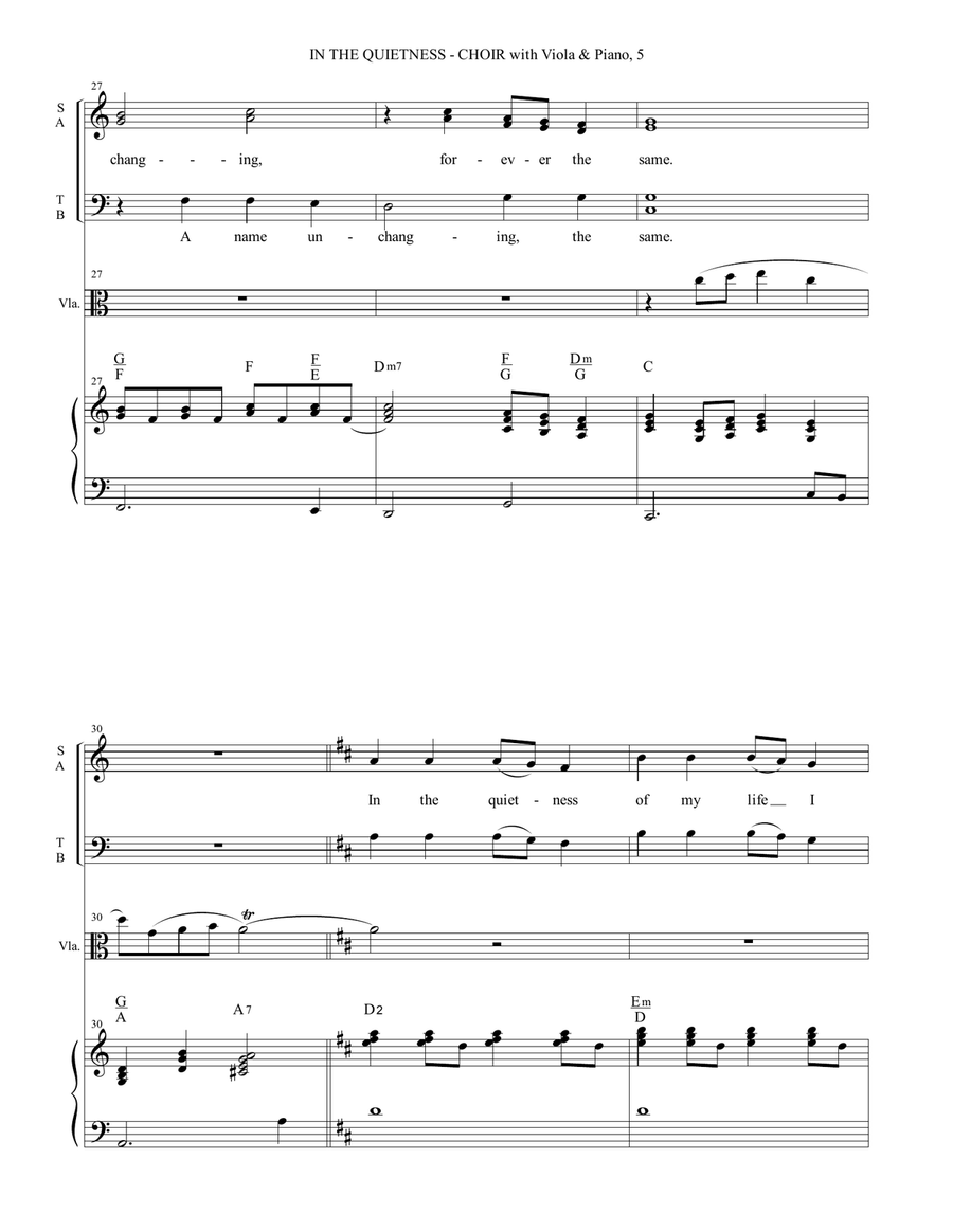 IN THE QUIETNESS (For SATB Choir with Viola & Piano - separate Octavo, Choir & Viola Part included) 4-Part scores gallery preview page 6