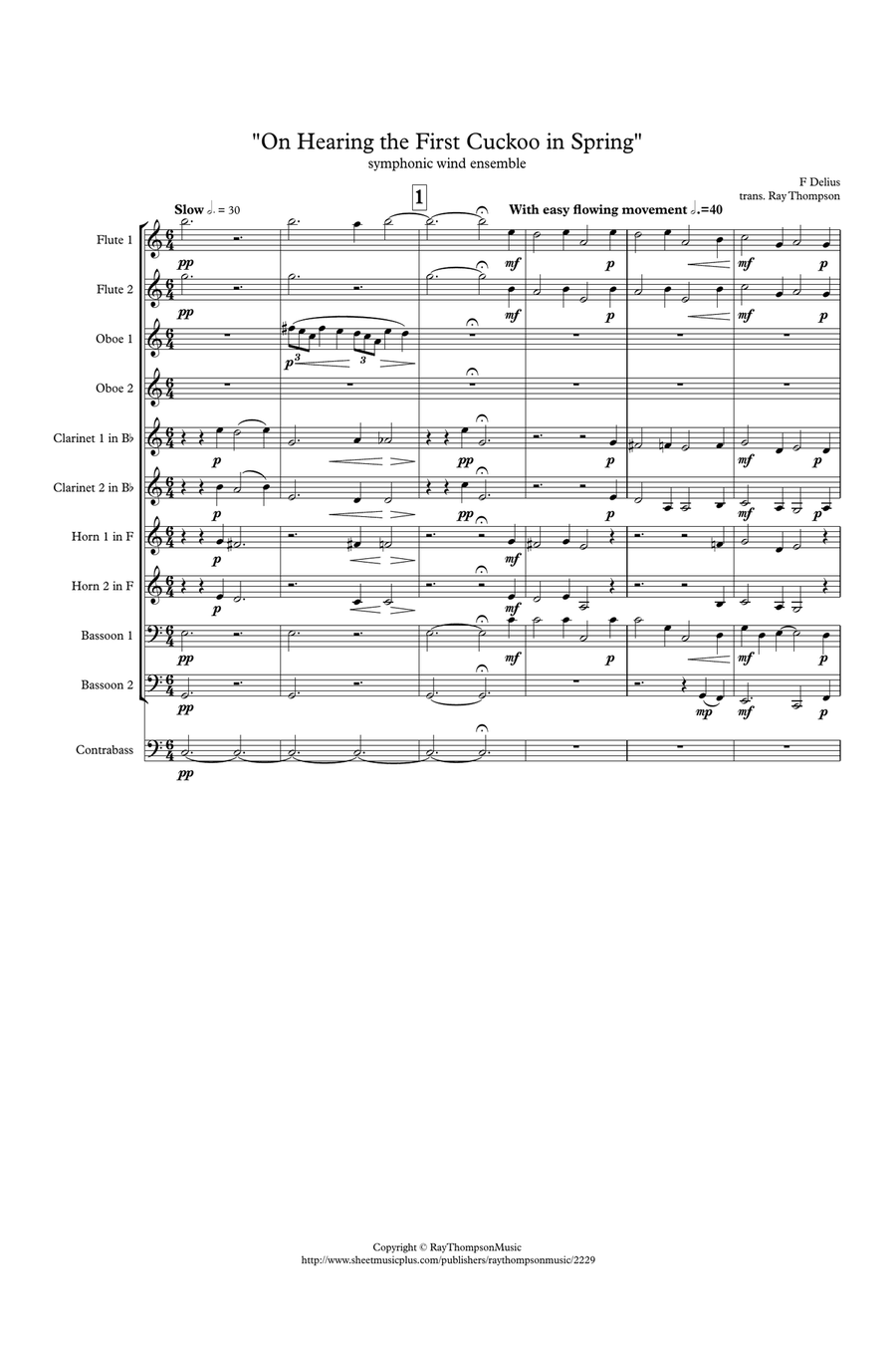 Delius: On hearing the first cuckoo in Spring - symphonic wind Woodwind Quintet scores gallery preview page 1