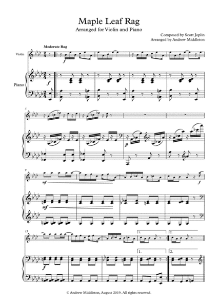 Maple Leaf Rag arranged for Violin and Piano image number null