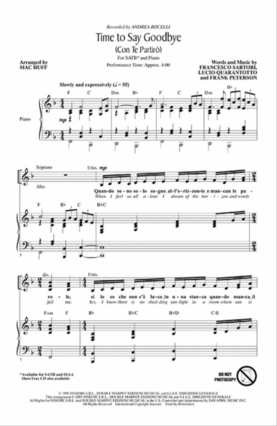 Time to Say Goodbye (Con Te Partiro) Choir scores gallery preview page 2