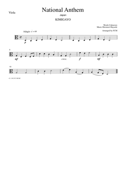 National Anthem Japan Kimigayo, for string quartet, NA001