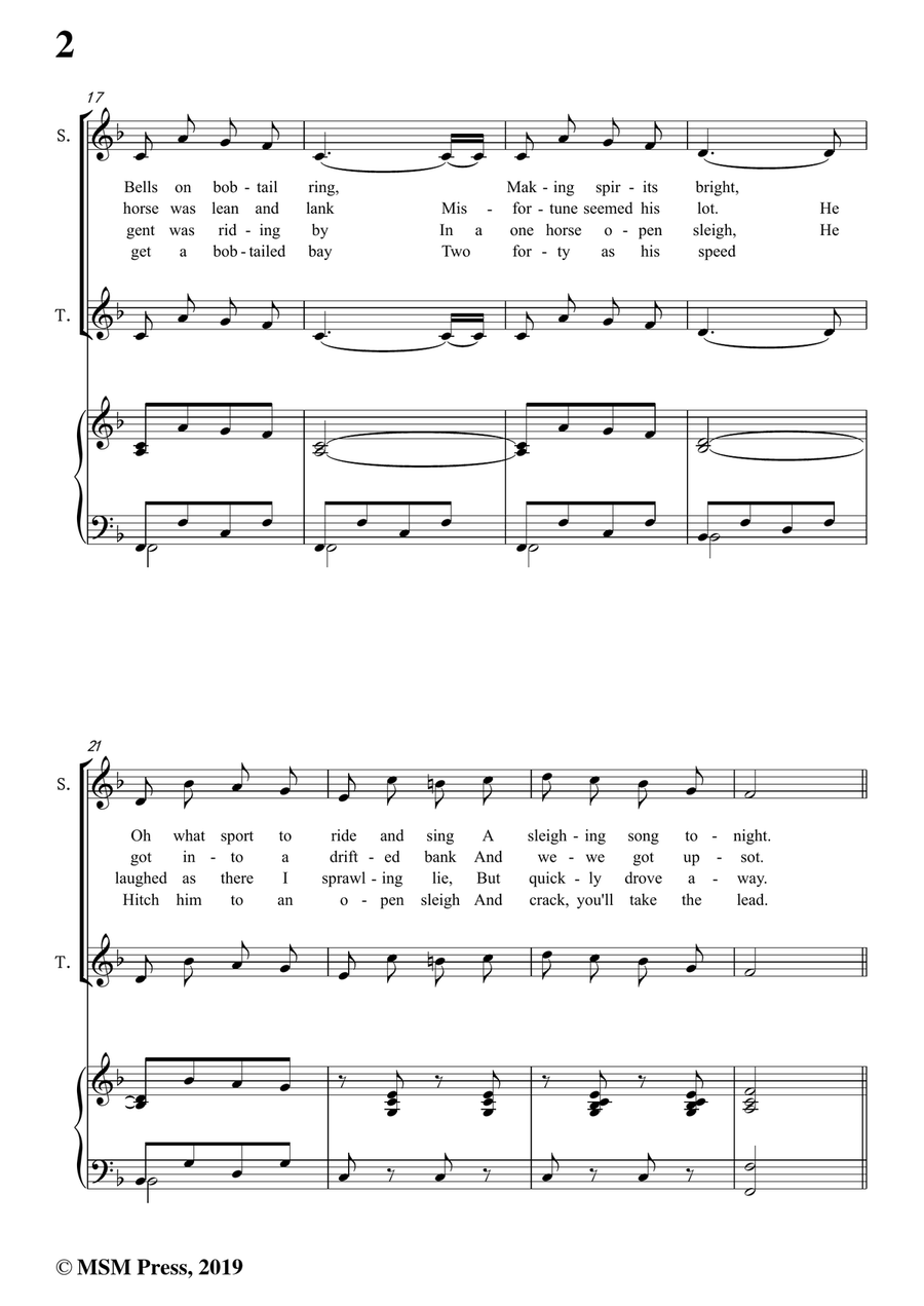 Pierpont-Jingle Bells(The One Horse Open Sleigh),in F Major,for Quatre Chorales 4-Part scores gallery preview page 4